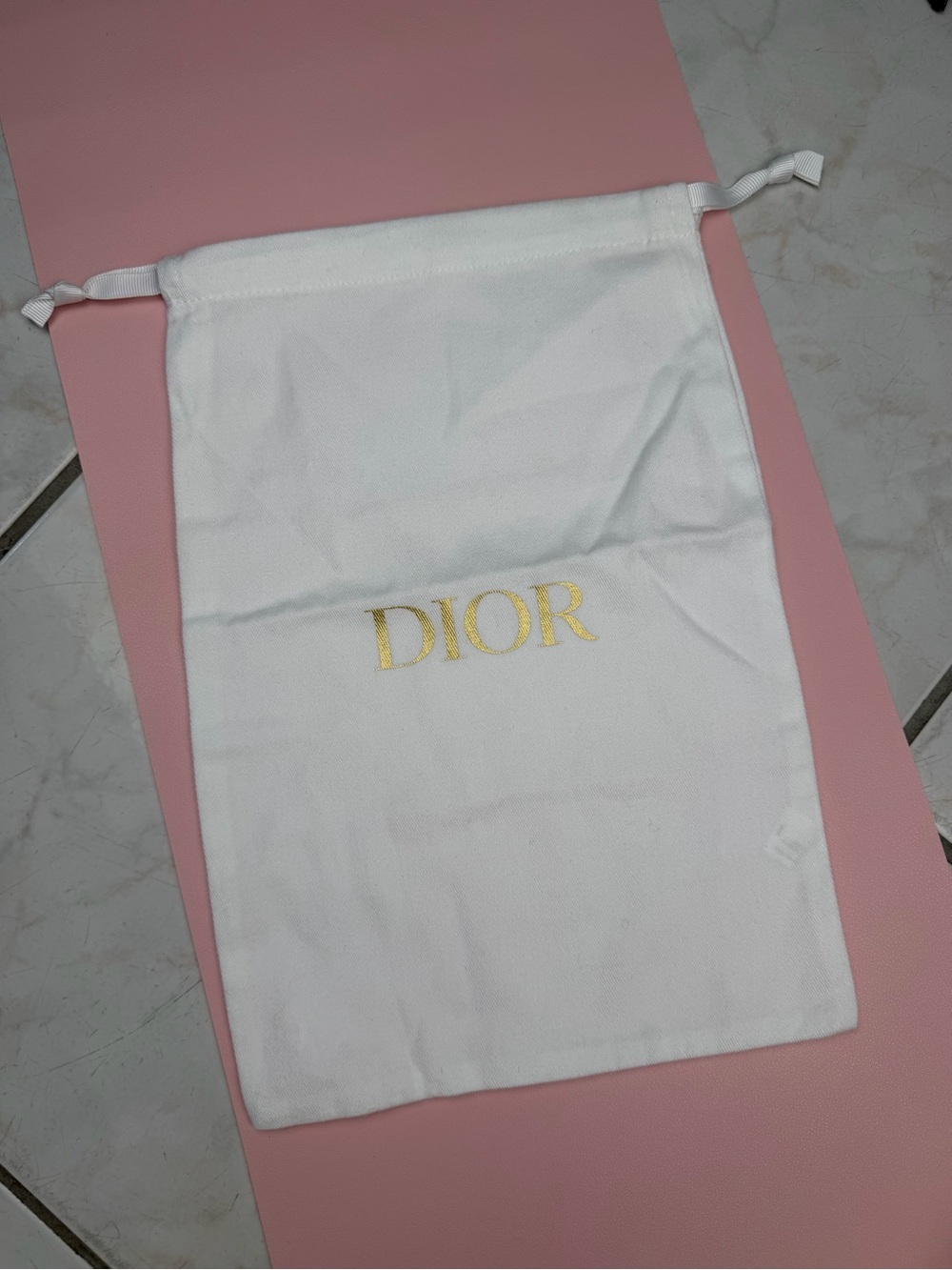 Dior White Drawstring Dust Pouch with Gold Logo